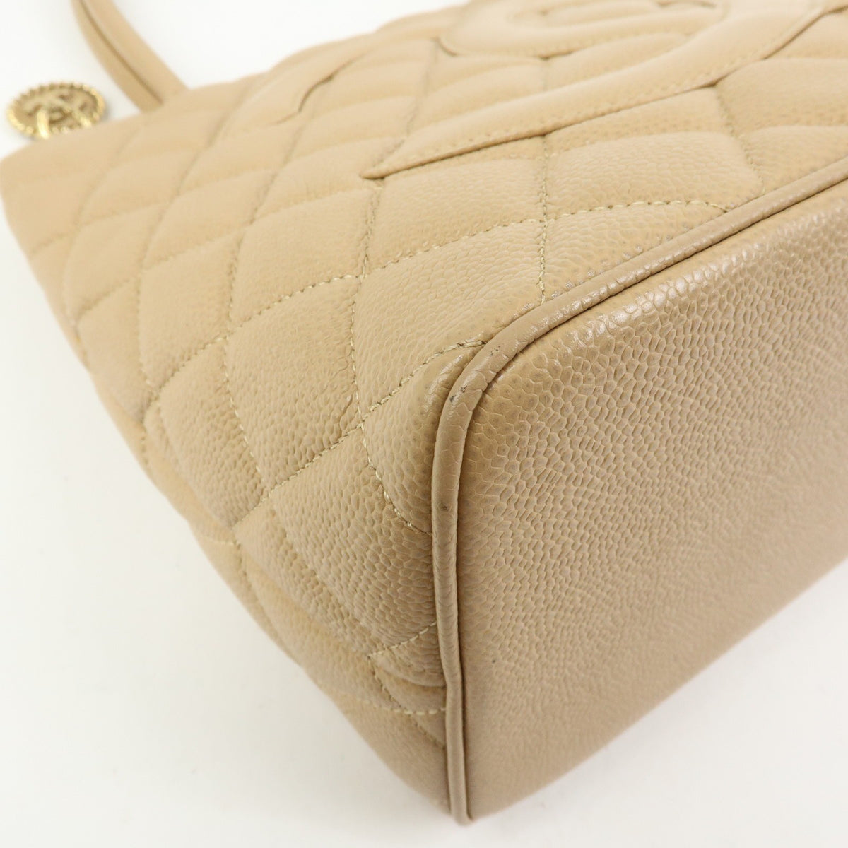 Chanel Medallion Quilted Lambskin, Beige, Calfskin, Tote Bag