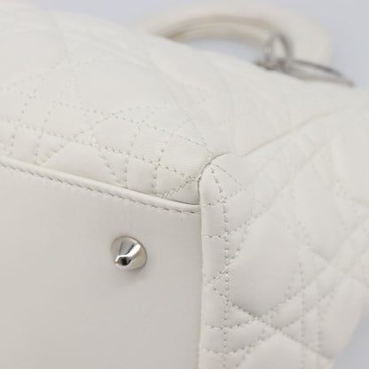 Christian Dior Lady Dior Cannage Quilt Lambskin, White, Leather, Handbag