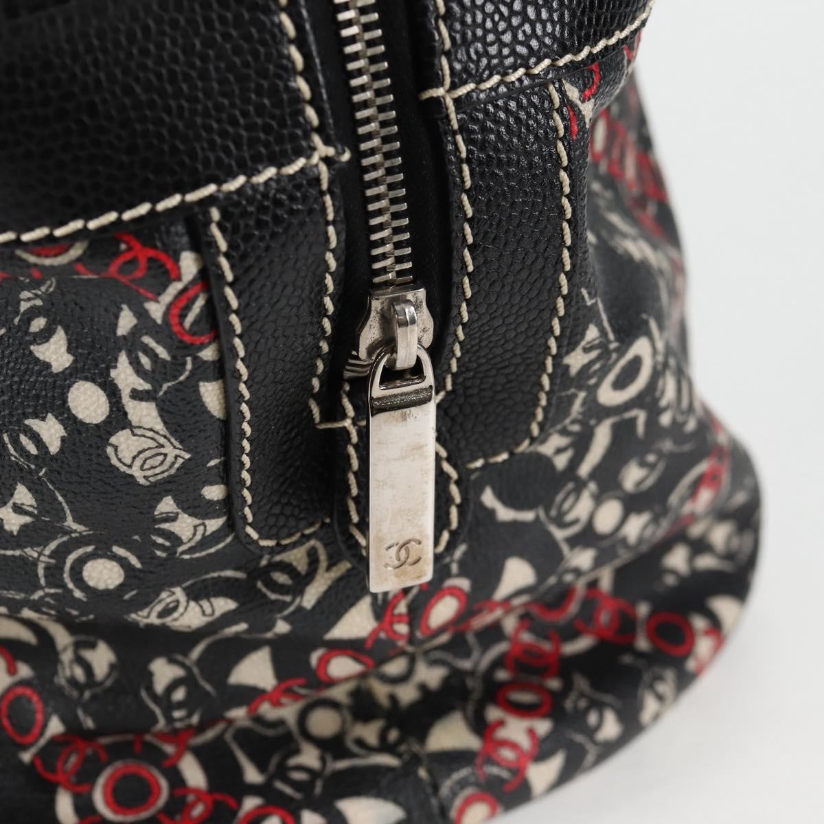 Chanel Optic Coco Bowler Printed Coated Canvas with Caviar, Black, Canvas, Handbag