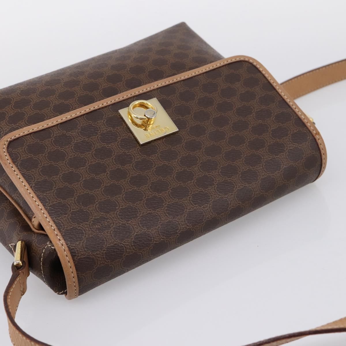 Celine Macadam Leather, Brown, Canvas, Shoulder Bag