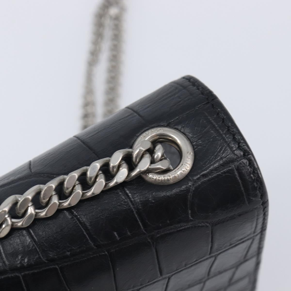 Saint Laurent Classic Monogram Tassel Chain Crocodile Embossed Leather, Black, Leather, Crossbody Bag