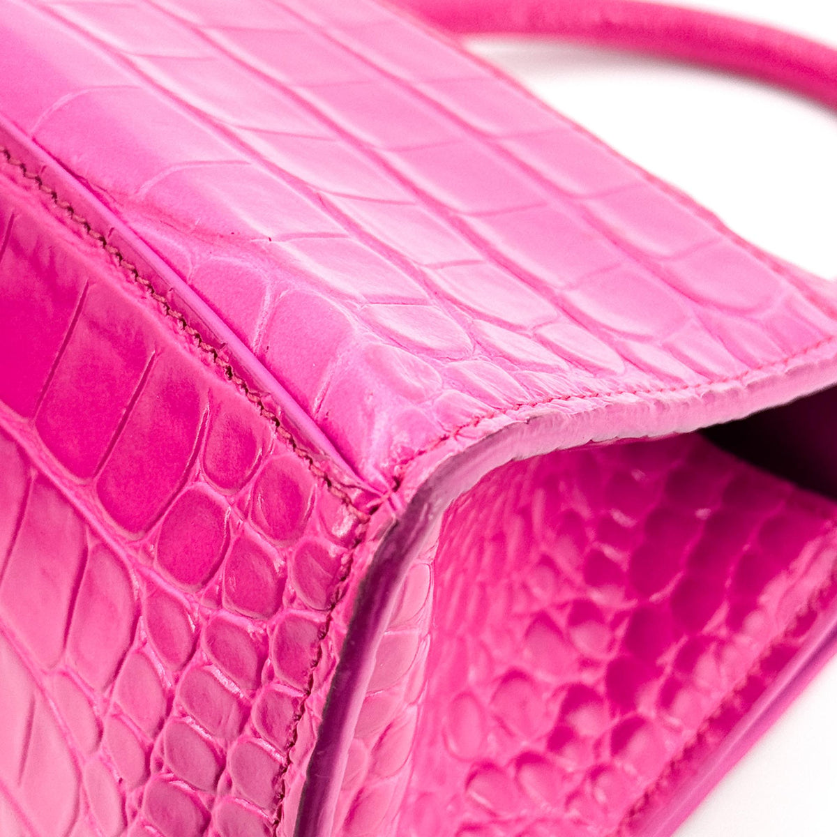 Balenciaga Hourglass Top Handle Crocodile Embossed Leather, Pink, Leather, Handbag