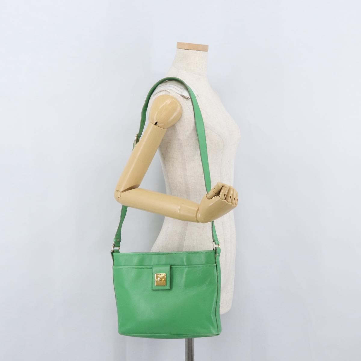 Celine Vintage Leather, Green, Leather, Shoulder Bag