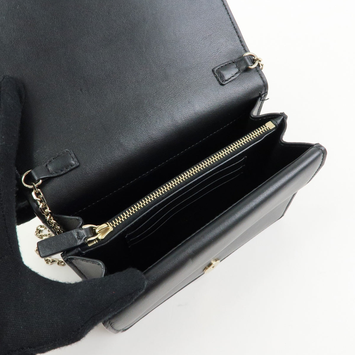 Valentino Garavani VLogo Full Flap Chain Leather, Black, Leather, Shoulder Bag