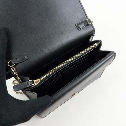 Valentino Garavani VLogo Full Flap Chain Leather, Black, Leather, Shoulder Bag