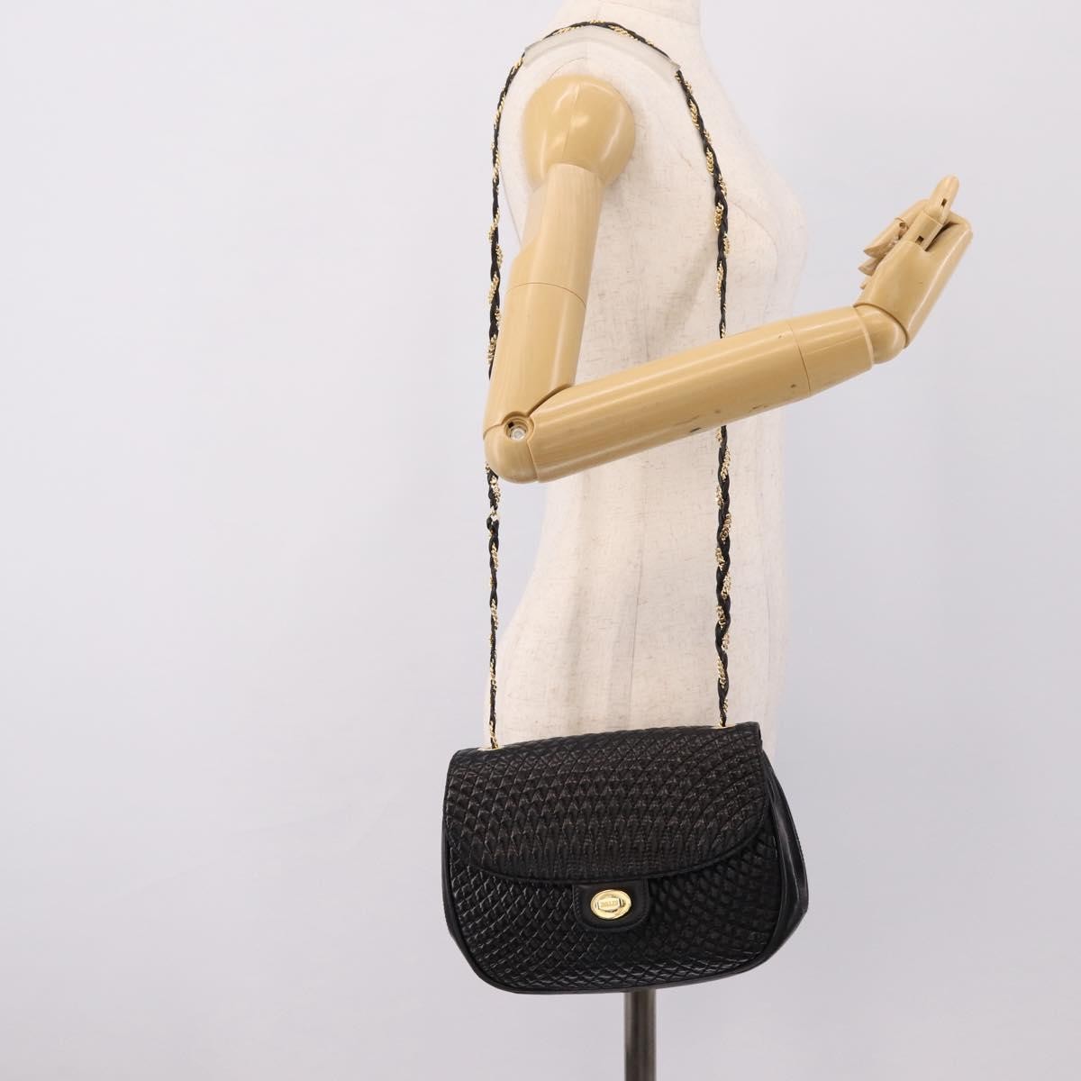 Bally Vintage Chain Quilted Leather, Black, Leather, Shoulder Bag