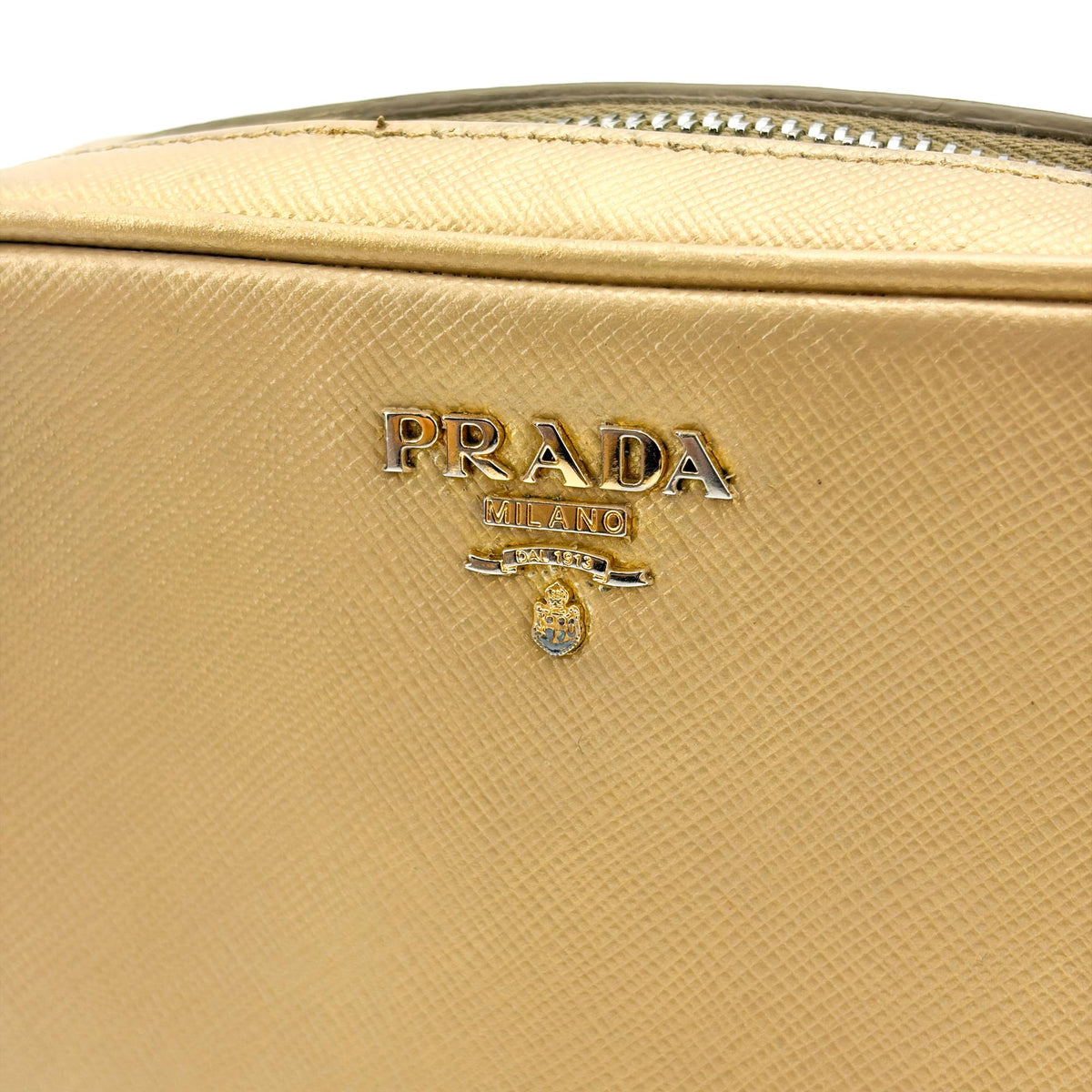 Prada Camera Saffiano Leather, Gold, Leather, Shoulder Bag