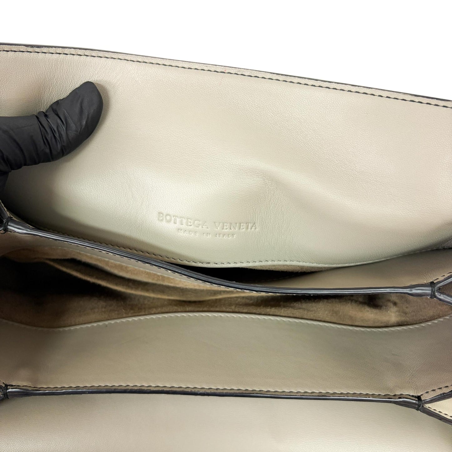 Bottega Veneta Piazza Top Handle Leather with Intrecciato Detail, Gray, Leather, Handbag