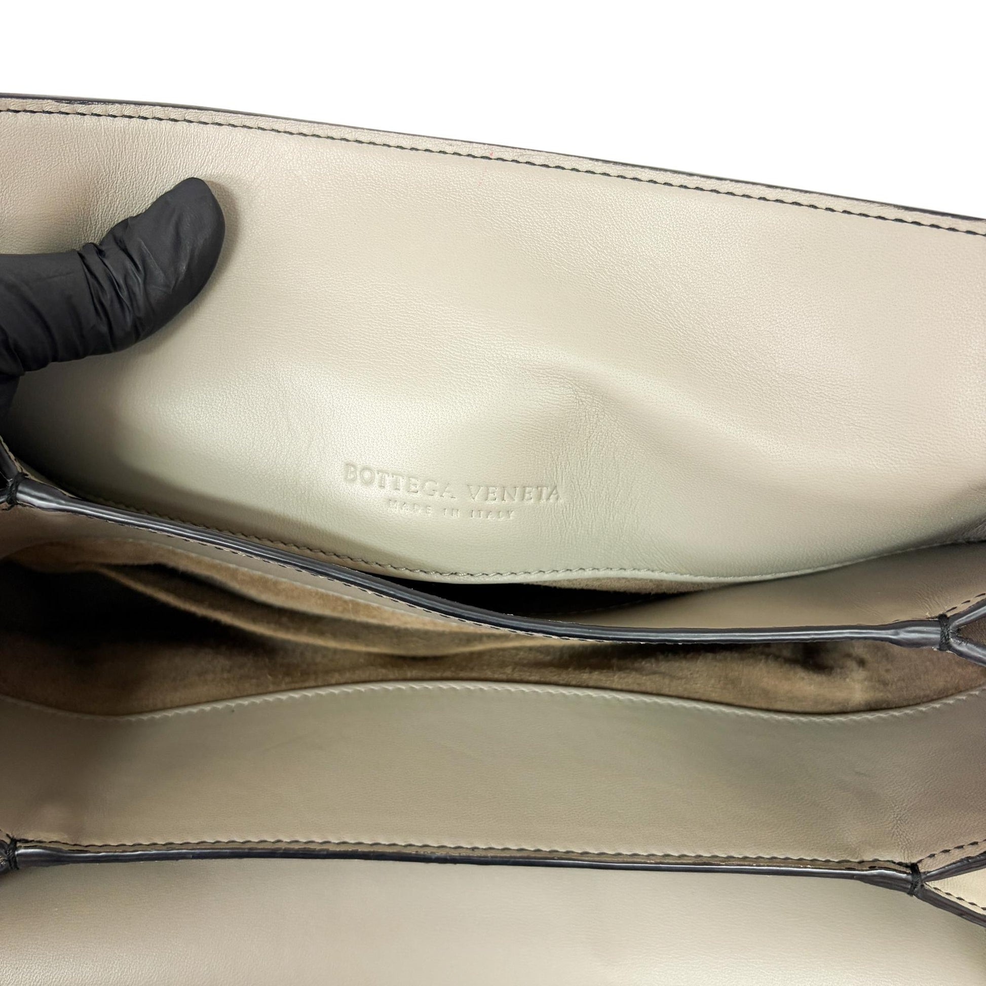 Bottega Veneta Piazza Top Handle Leather with Intrecciato Detail, Gray, Leather, Handbag