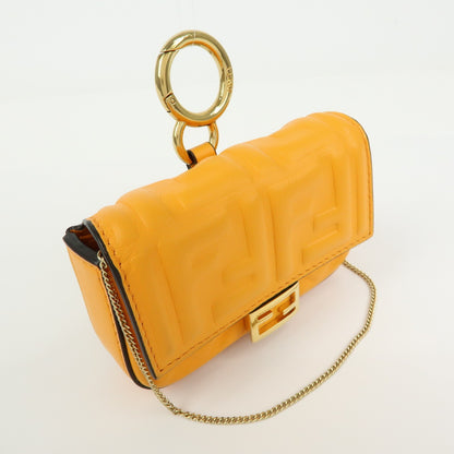 Fendi Chain Baguette Charm Zucca Embossed Leather, Orange, Leather, Handbag