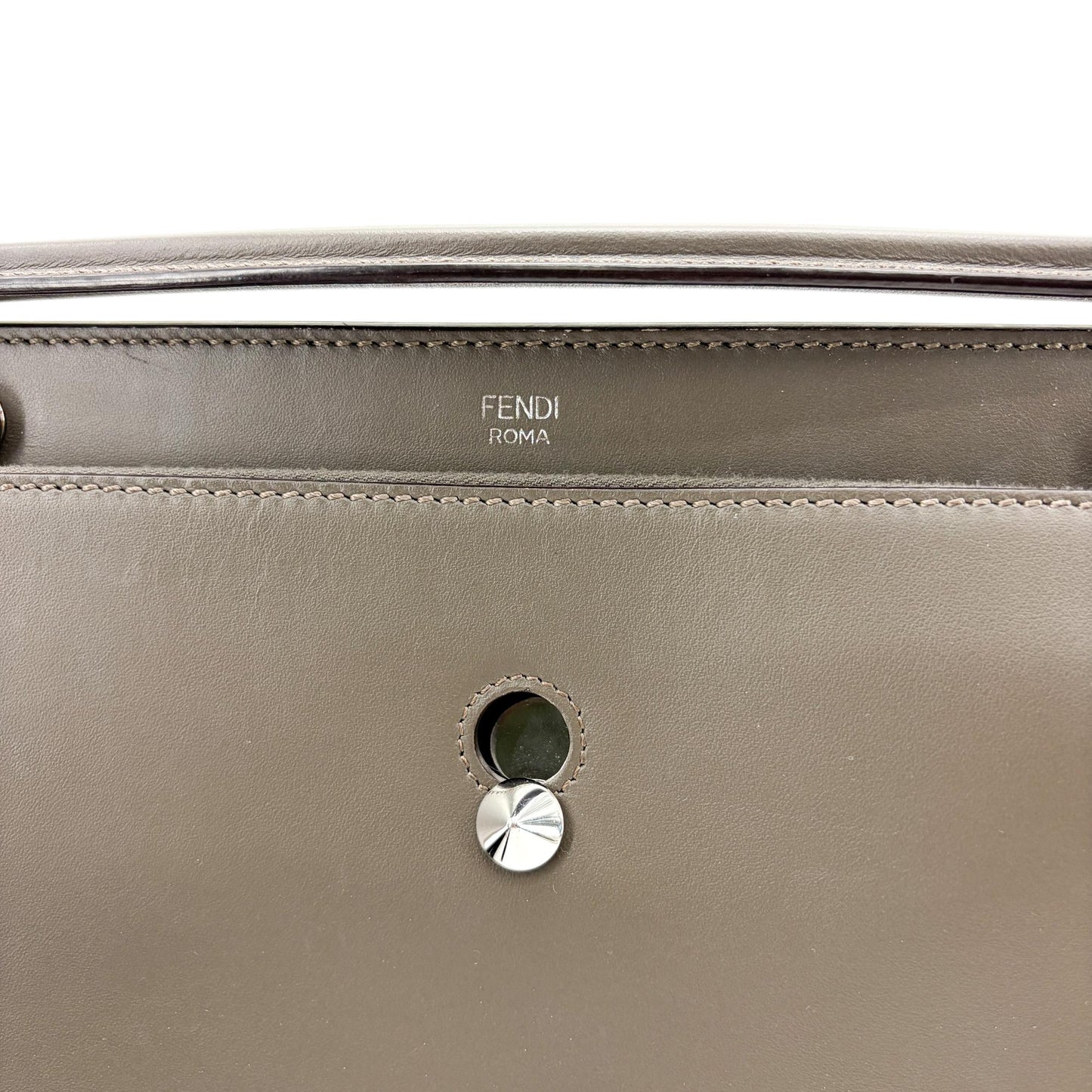Fendi DotCom Convertible Satchel Leather, Gray, Leather, Handbag