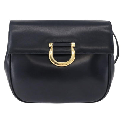 Salvatore Ferragamo Gancini Leather, Navy, Leather, Shoulder Bag