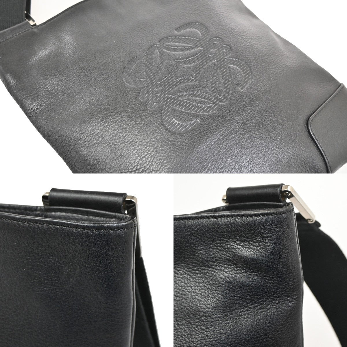 Loewe Anagram Leather, Black, Leather, Shoulder Bag