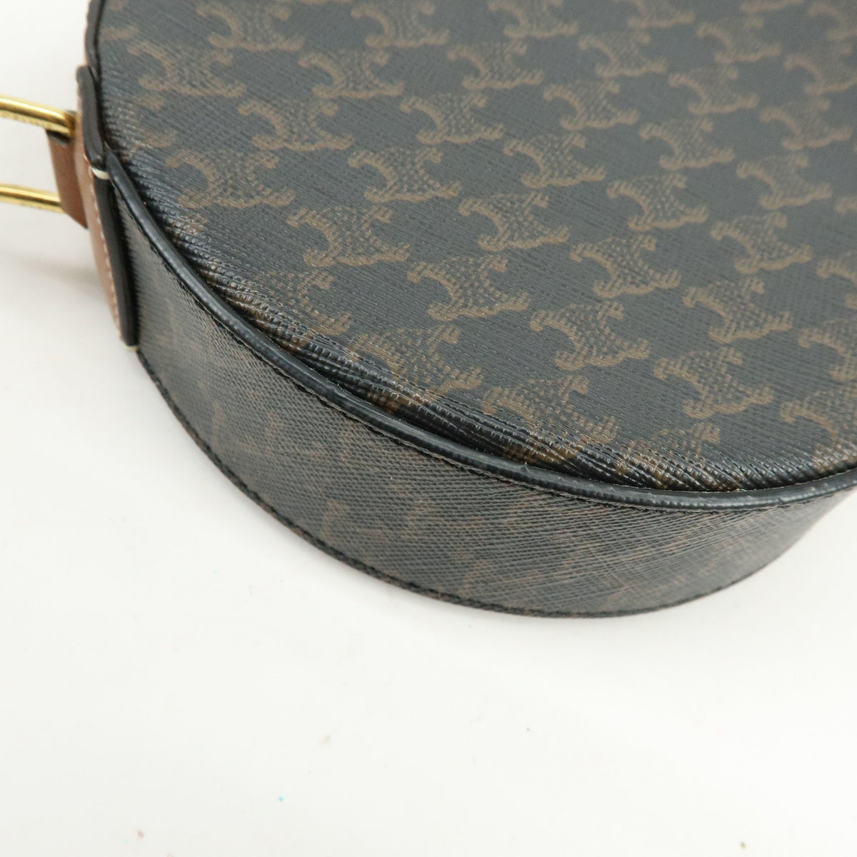 Celine Round Purse on Strap Triomphe Coated Canvas, Brown, Canvas, Crossbody Bag
