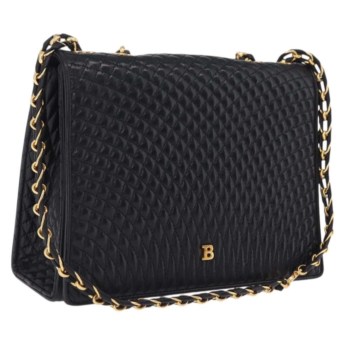 Bally Vintage Quilted Leather, Black, Leather, Shoulder Bag