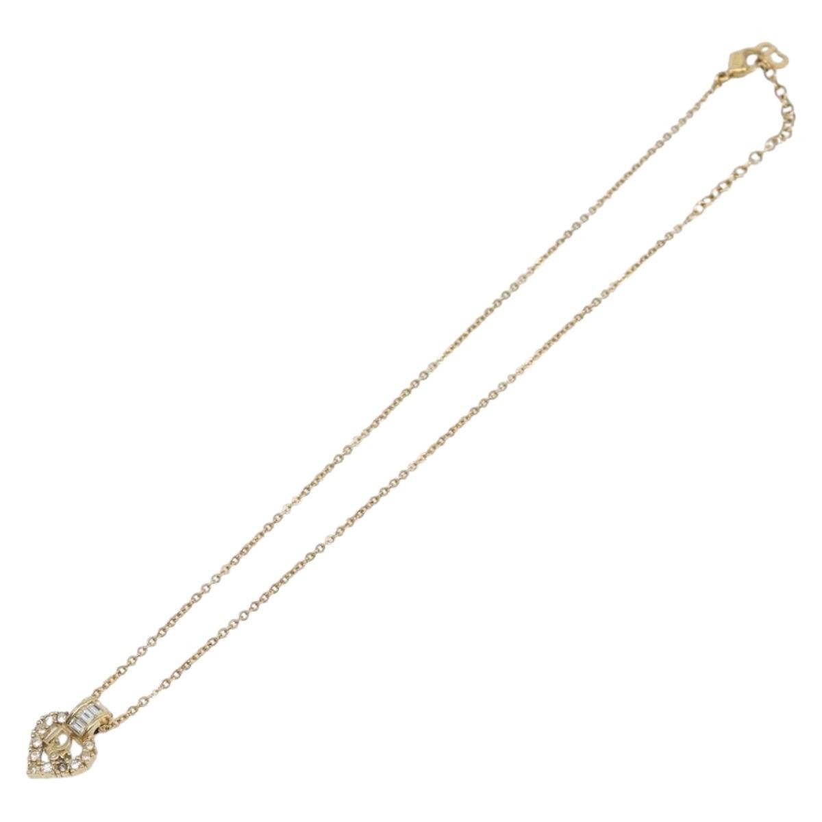 Christian Dior Logo Heart Pendant Metal, Gold, Metal, Necklace