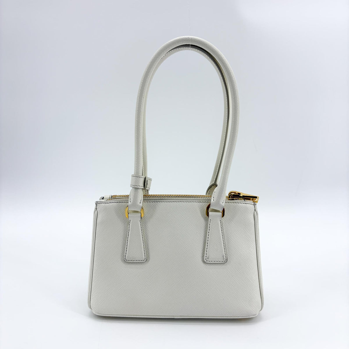 Prada Galleria Double Zip Saffiano Leather, White, Leather, Tote Bag