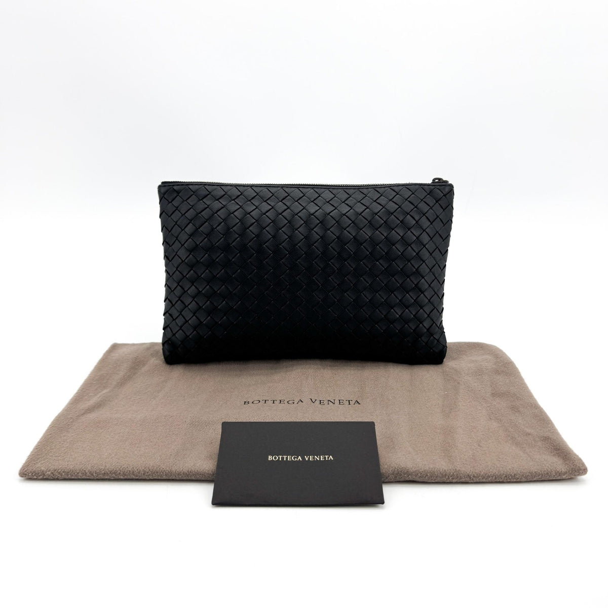 Bottega Veneta Handle Intrecciato Nappa, Black, Leather, Clutch