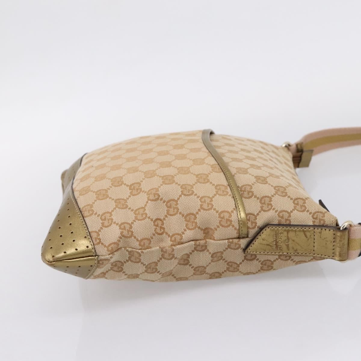 Gucci Zip Messenger GG Canvas with Perforated Leather, Beige, Canvas, Handbag