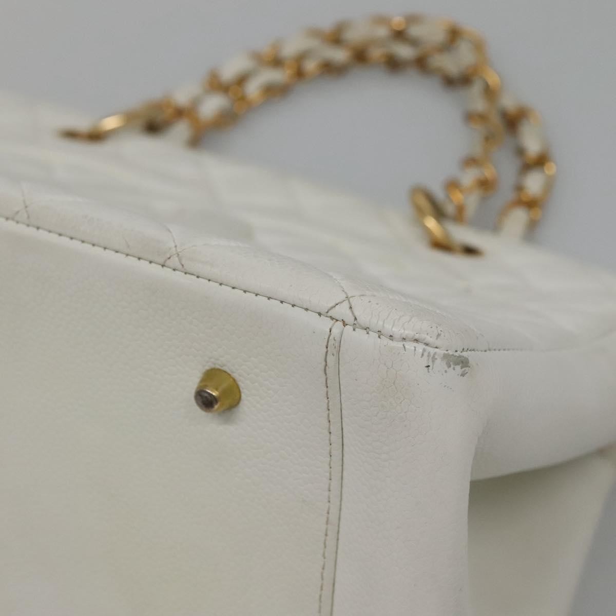 Chanel Vintage Grand Shopping Quilted Caviar, White, Leather, Tote Bag