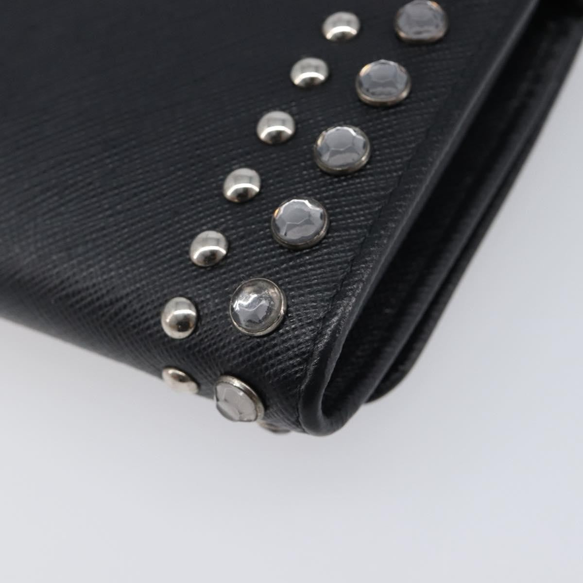 Prada Flap Studded Saffiano Leather, Black, Leather, Crossbody Bag