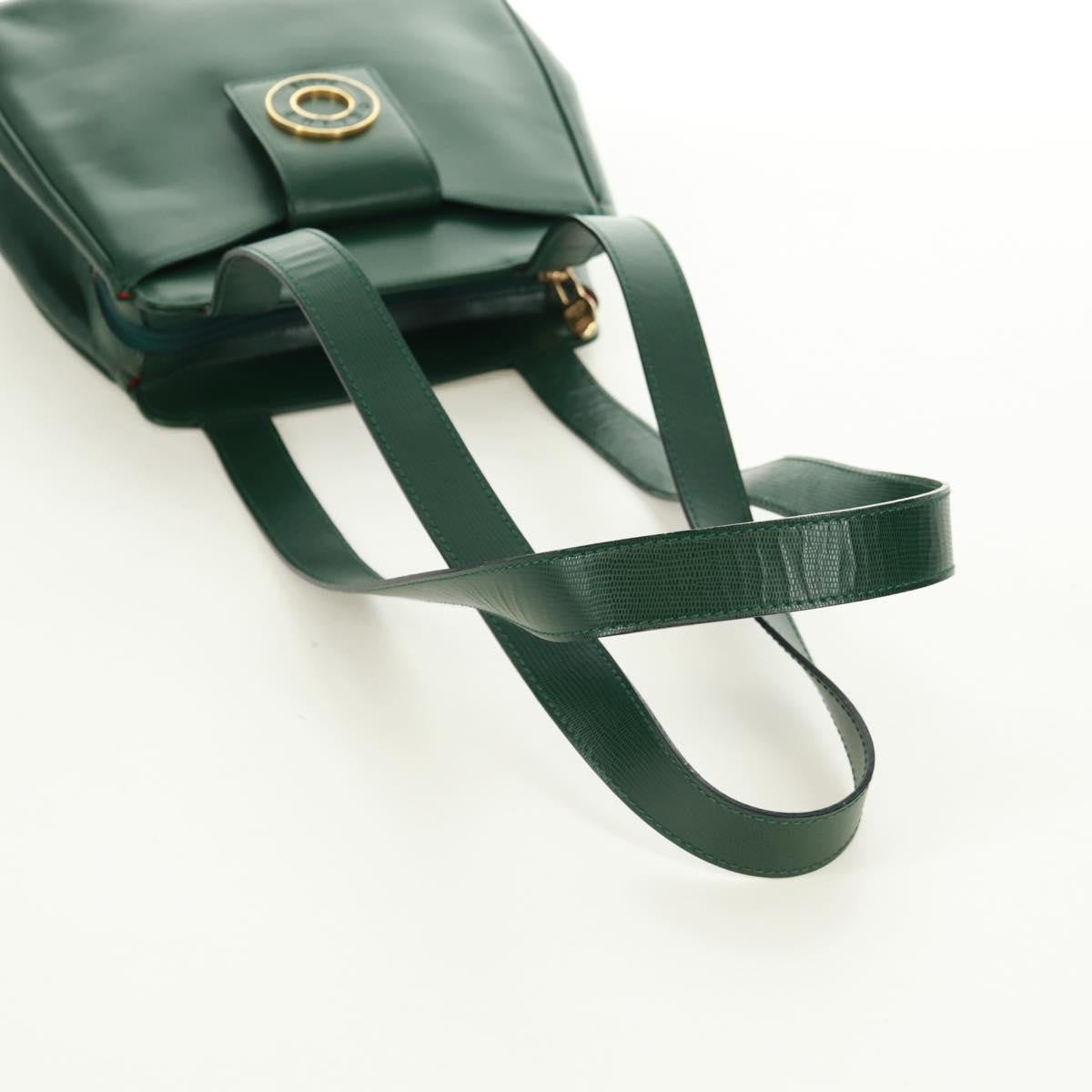 Celine Circle Logo Leather, Green, Leather, Shoulder Bag