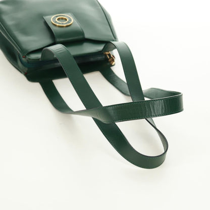 Celine Circle Logo Leather, Green, Leather, Shoulder Bag