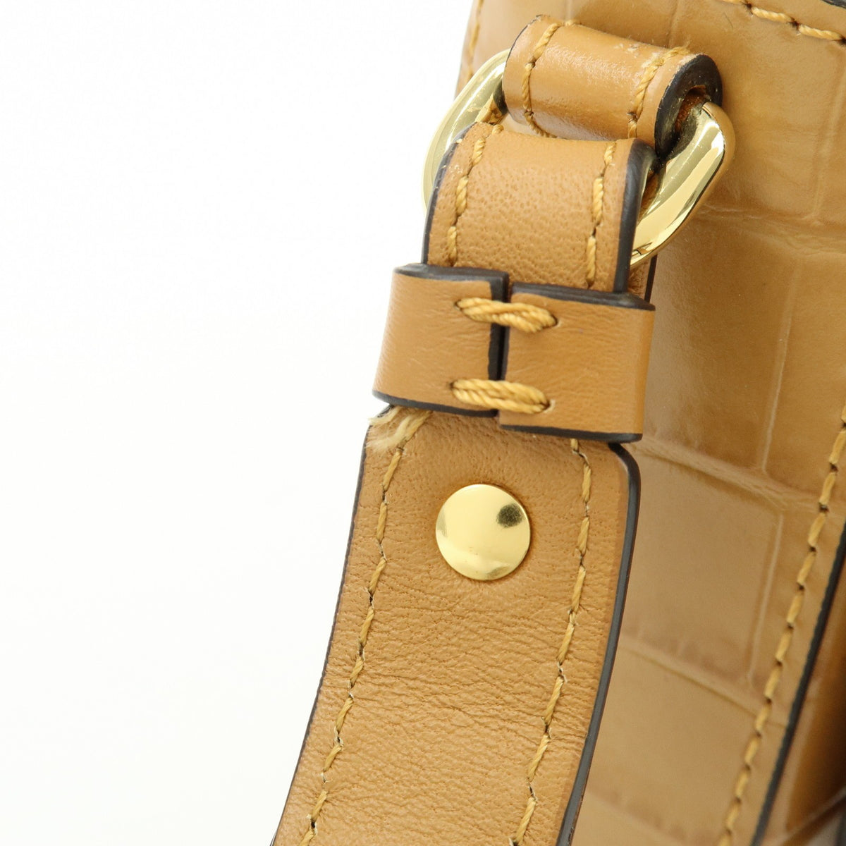 Chloe C Flap Crocodile Embossed Leather, Brown, Leather, Handbag