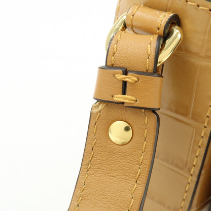 Chloe C Flap Crocodile Embossed Leather, Brown, Leather, Handbag