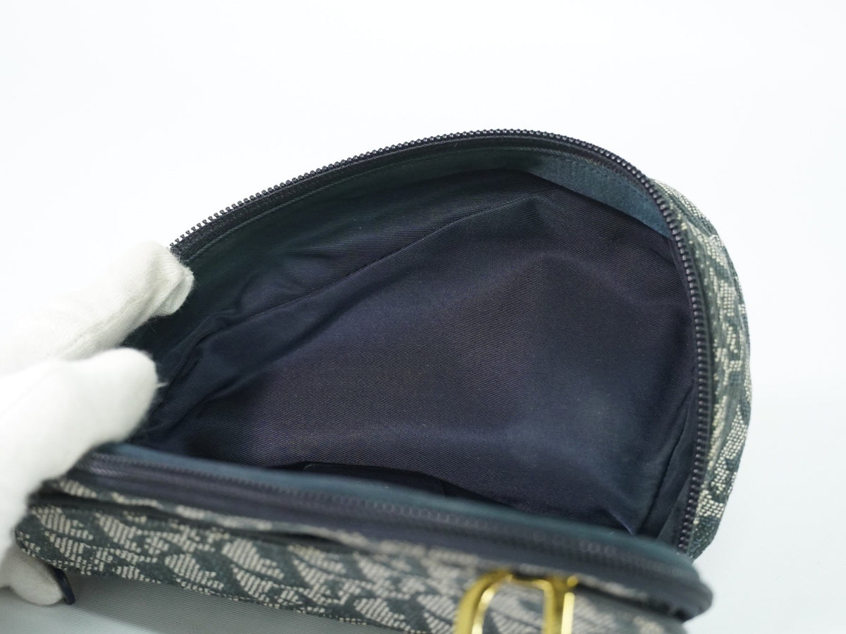 Christian Dior Saddle Zip Diorissimo Canvas, Navy, Canvas, Clutch