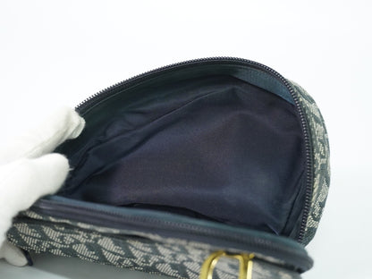 Christian Dior Saddle Zip Diorissimo Canvas, Navy, Canvas, Clutch