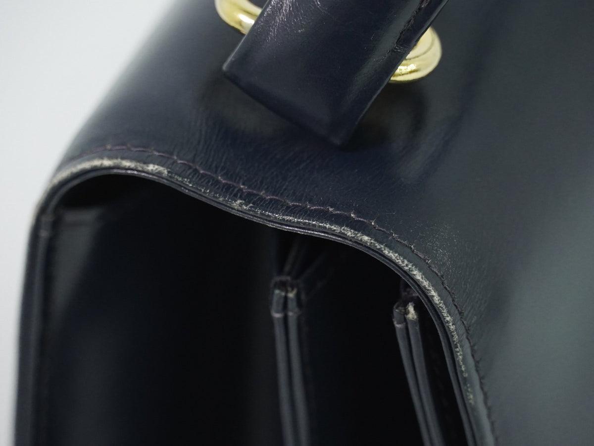 Gucci Vintage Top Handle Flap Leather with Chain Detail, Navy, Leather, Handbag