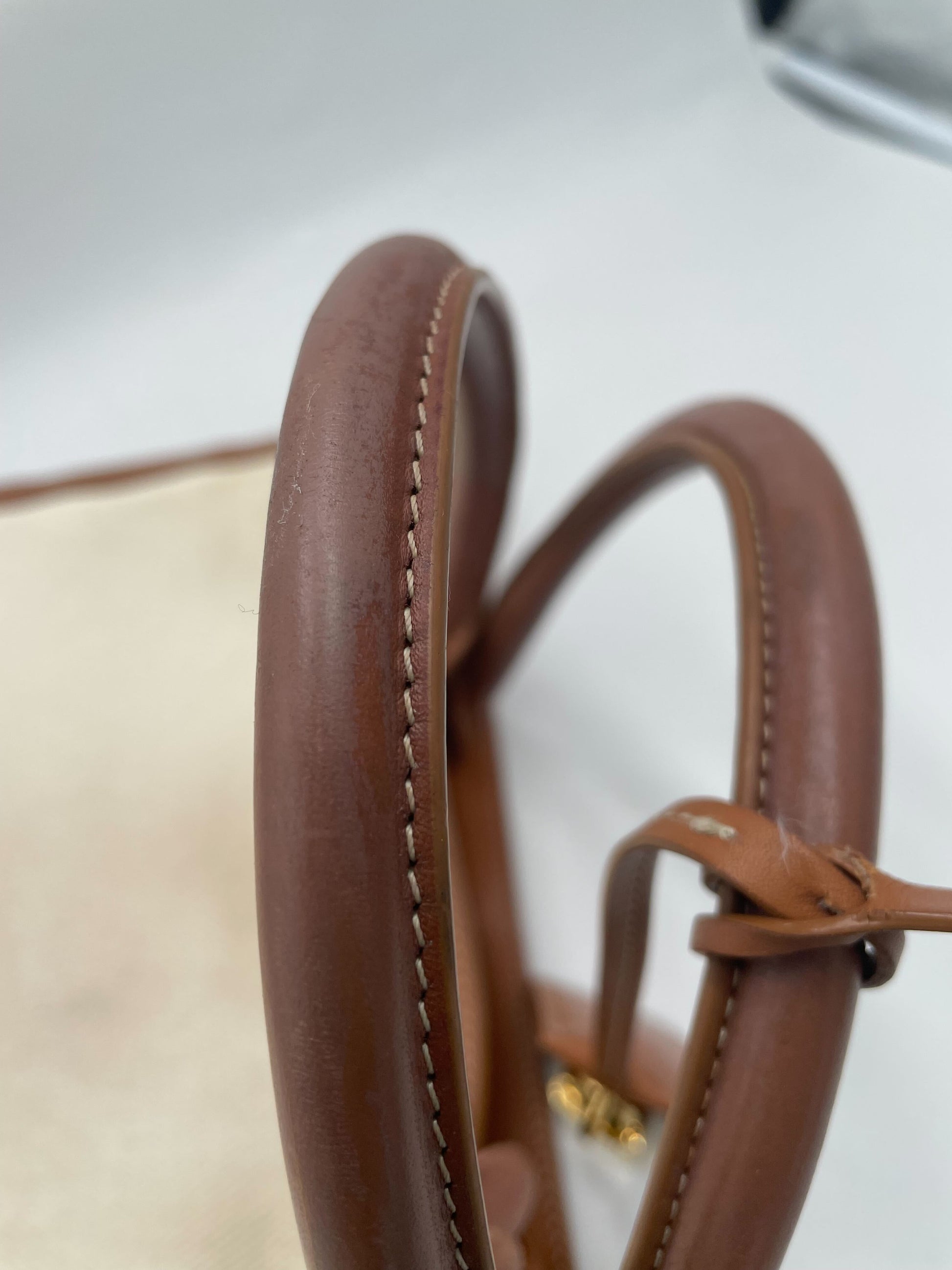 Celine Vertical Square Cabas Tote Canvas with Leather, BROWN, CANVAS, Tote bag