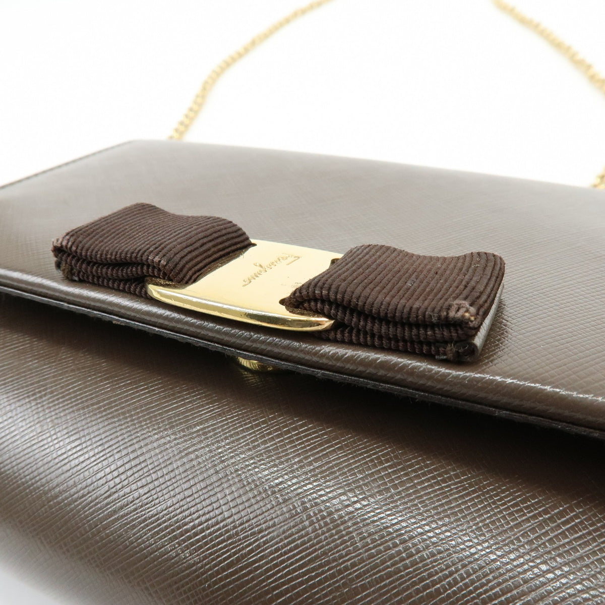 Salvatore Ferragamo Vara Bow Glitter, Brown, Leather, Crossbody Bag