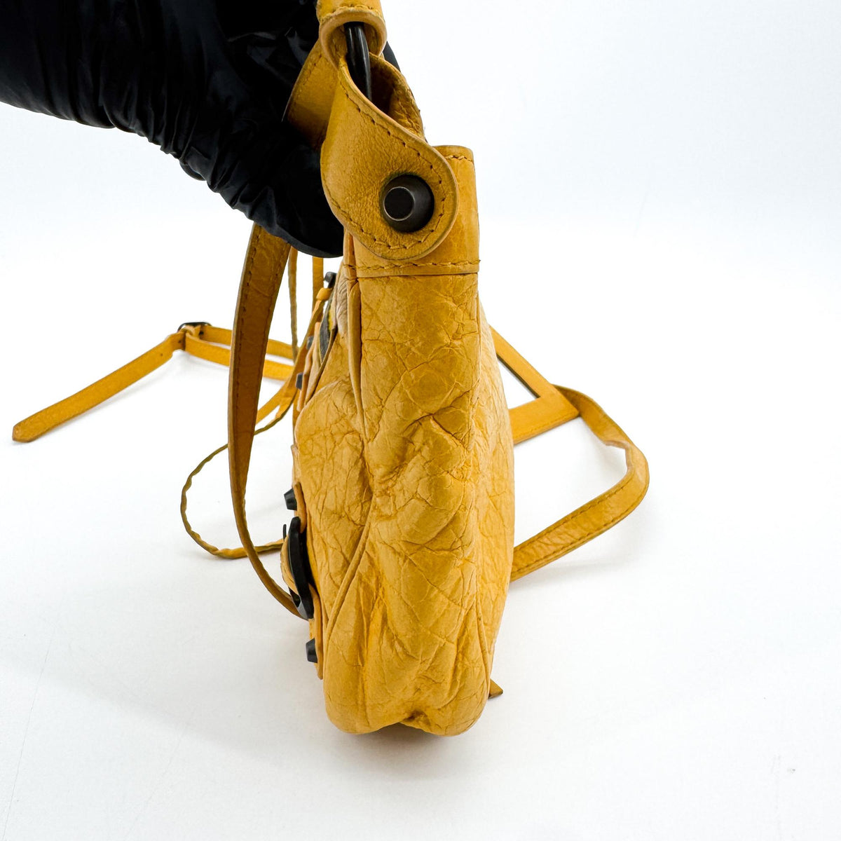 Balenciaga Hip Classic Studs Leather, Yellow, Leather, Crossbody Bag