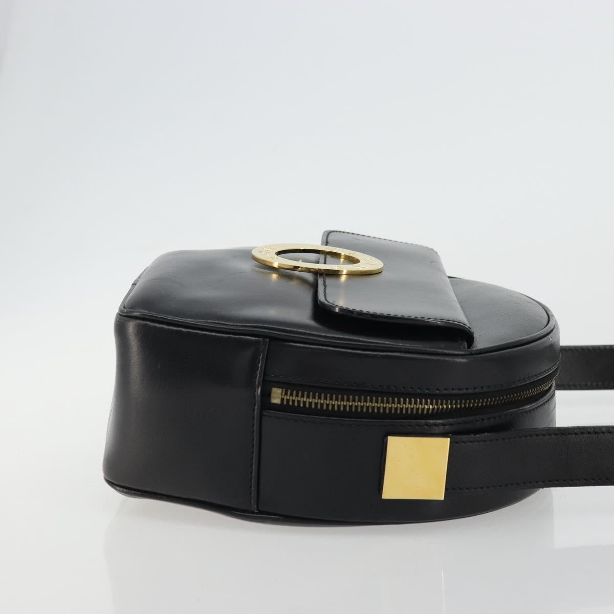Celine Circle Logo Leather, Black, Leather, Shoulder Bag