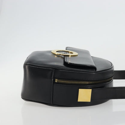 Celine Circle Logo Leather, Black, Leather, Shoulder Bag