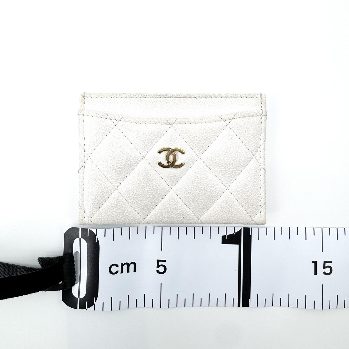 Chanel Classic Card Holder Quilted Caviar, White, Leather, Card Holder
