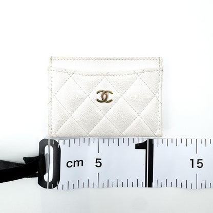 Chanel Classic Card Holder Quilted Caviar, White, Leather, Card Holder