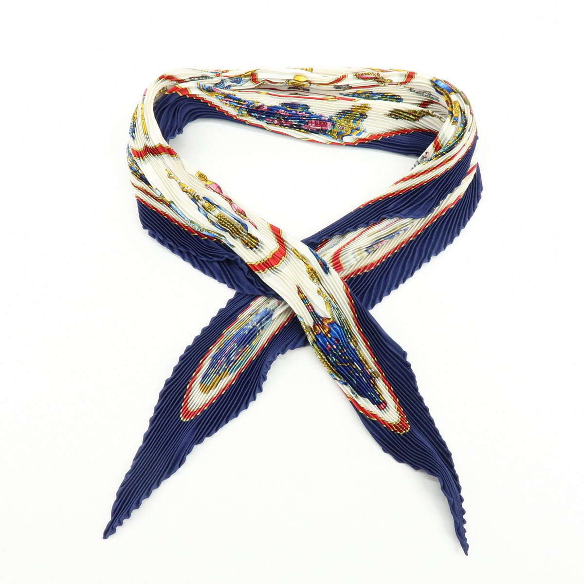 Hermes Carré 90 Pleated Silk, Navy, Silk, Scarf
