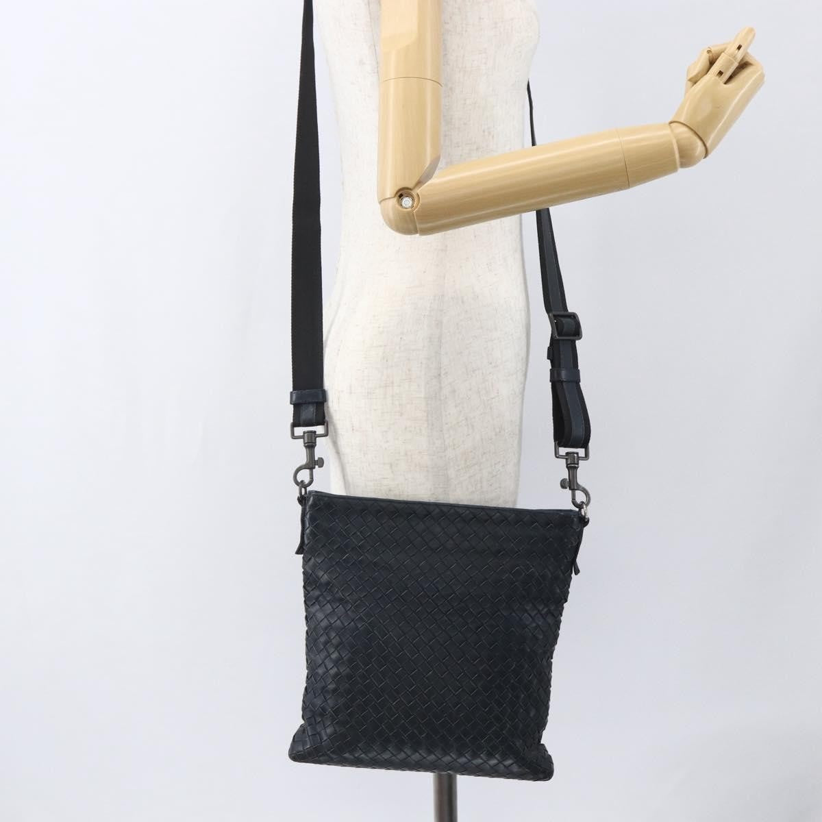 Bottega Veneta Flat Messenger Intrecciato Nappa, Navy, Leather, Crossbody Bag