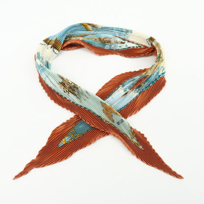 Hermes Gronland Pleated Silk, Brown, Silk, Scarf