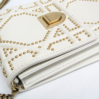 Christian Dior Diorama Vertical Clutch on Chain Studded Leather, White, Leather, Clutch