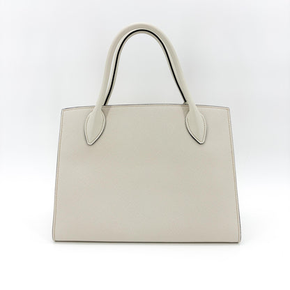 Prada Monochrome Saffiano with City Calf, White, Leather, Tote Bag
