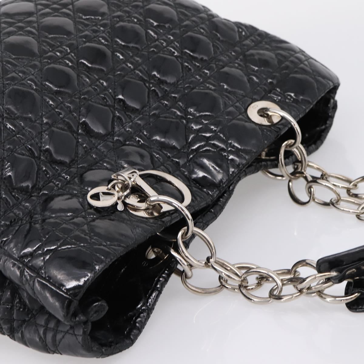 Christian Dior Soft Chain Cannage Quilt Patent, Black, Patent Leather, Tote Bag