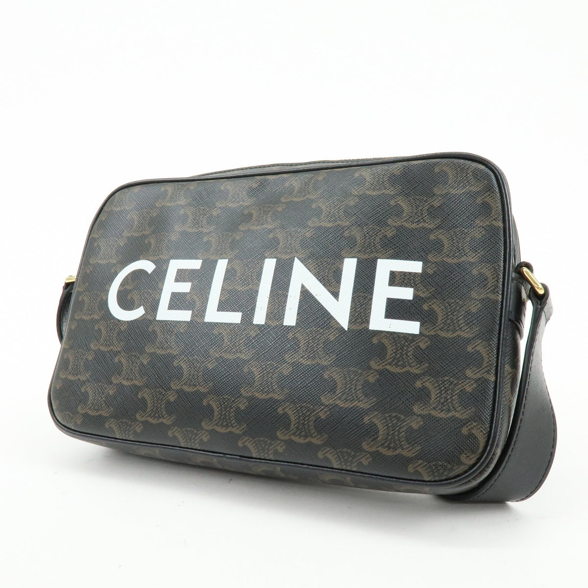 Celine Logo Messenger Triomphe Coated Canvas, Brown, Canvas, Handbag