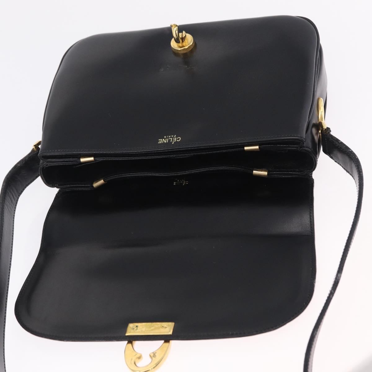 Celine Flap Shoulder Leather, Black, Leather, Shoulder Bag