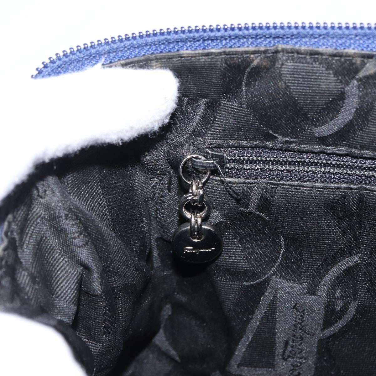 Salvatore Ferragamo Cut Out Leather and Canvas, Navy, Canvas, Shoulder Bag