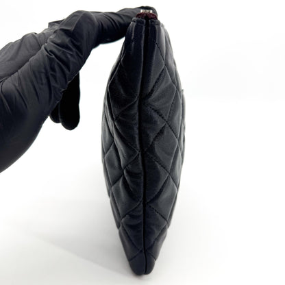 Chanel O Case Clutch Quilted Lambskin, Black, Leather, Clutch