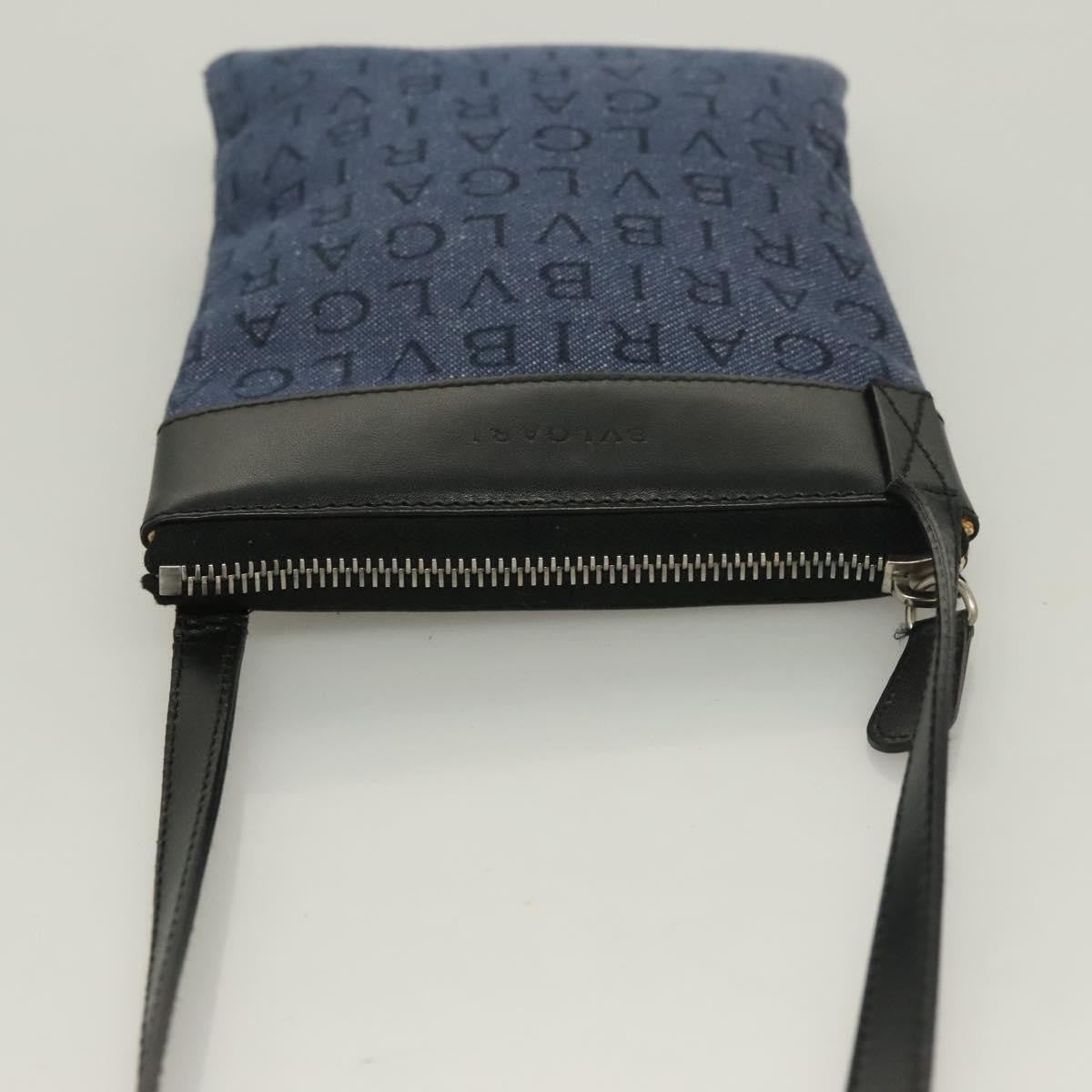 Bvlgari Logomania Canvas with Leather, Blue, Canvas, Shoulder Bag
